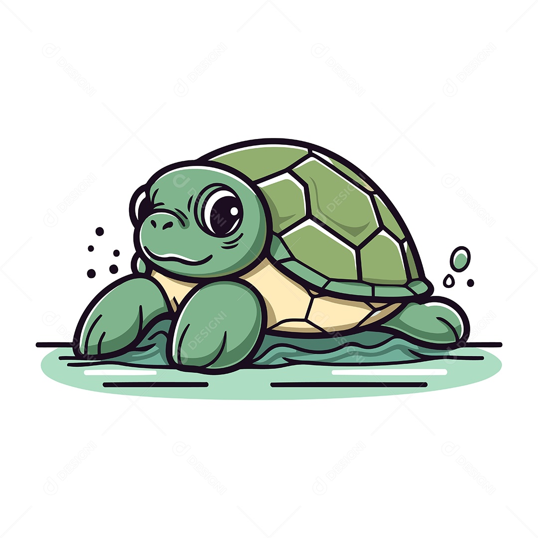Tartaruga de Desenho Animado Fofa Ilustração Vetor EPS