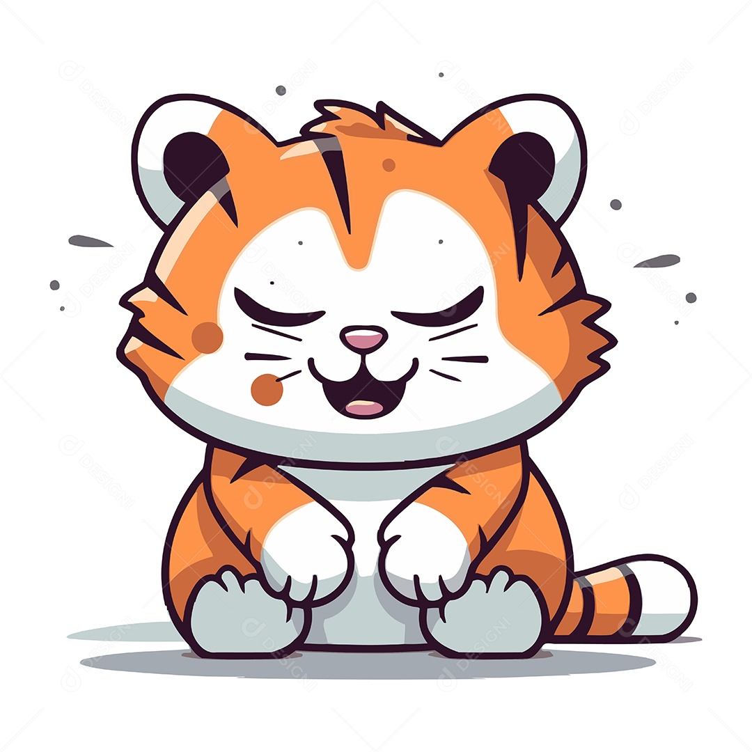 Tigre Fofo de Desenho Animado Ilustração Vetor EPS