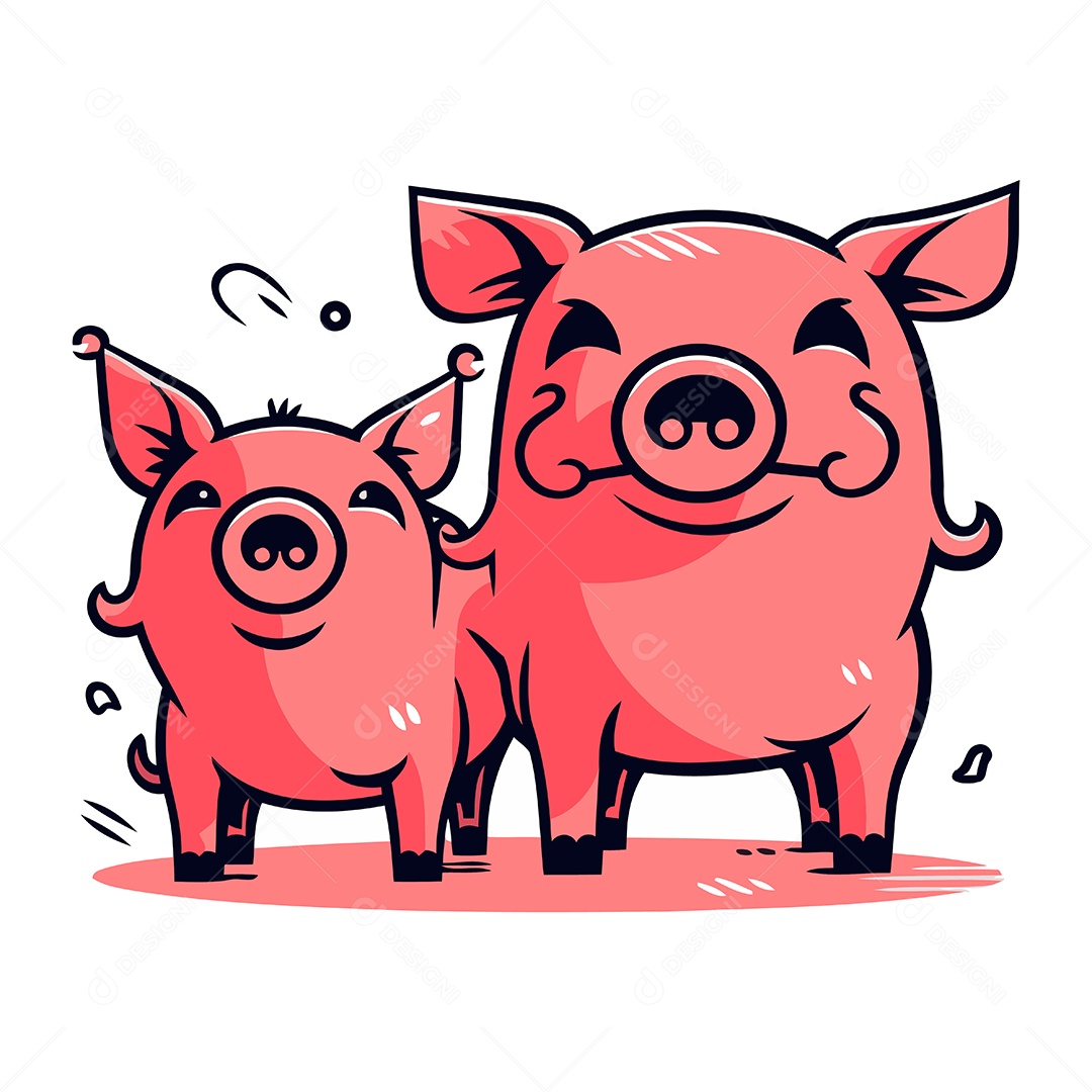 Lindo Casal de Porquinhos Desenho Animado Ilustração Vetor EPS