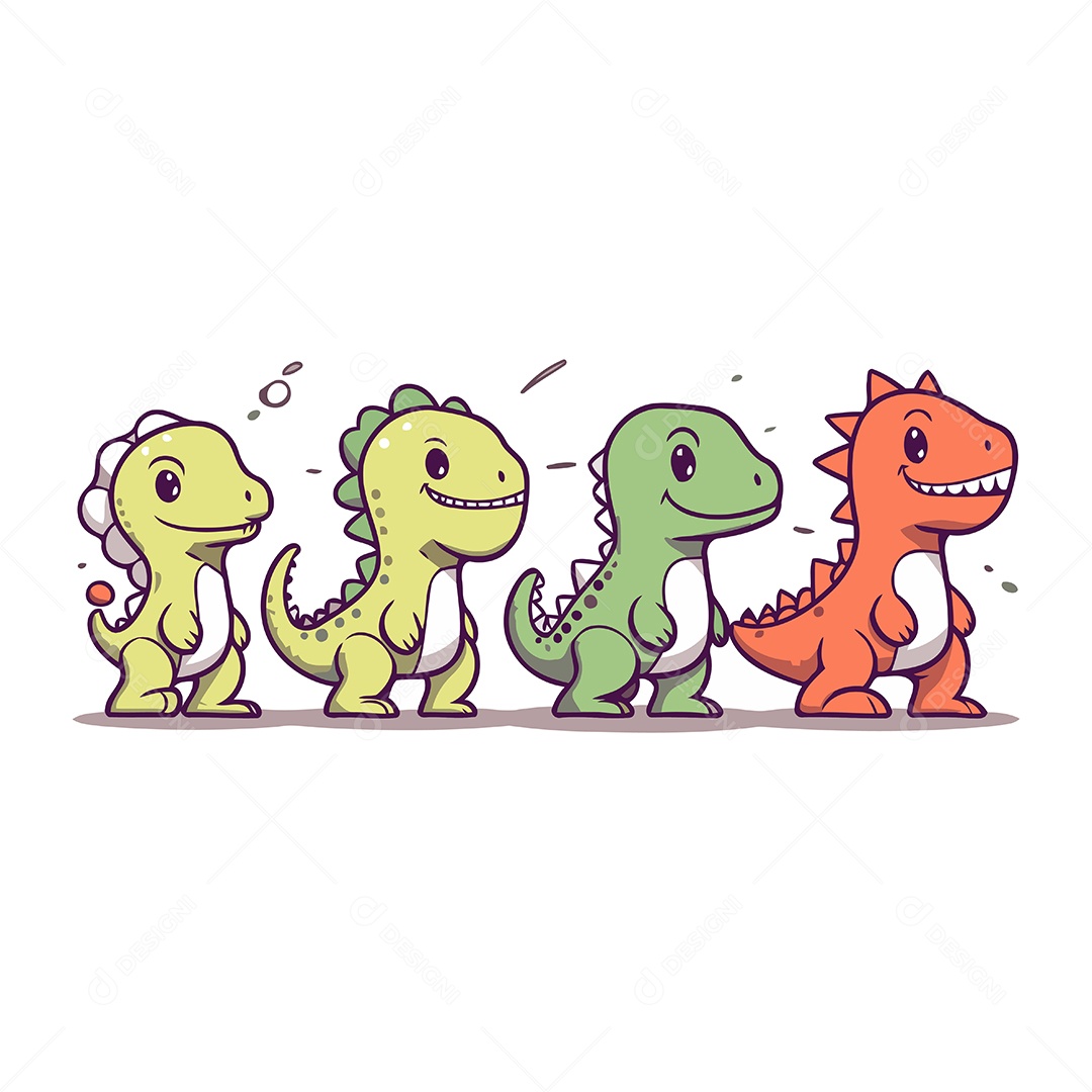 Dinossauros Fofo de Desenho Animado Ilustração Vetor EPS