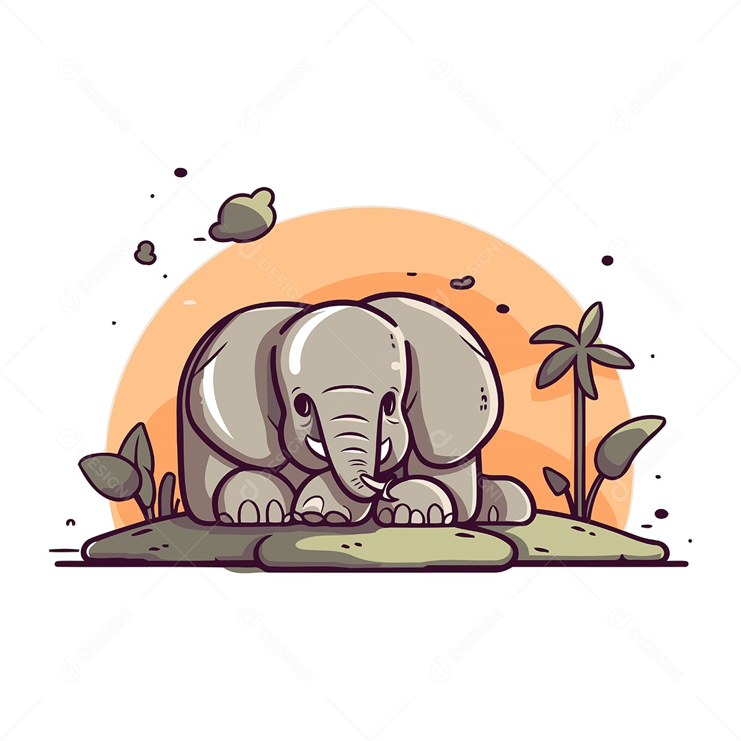 Elefante de Desenho Animado Ilustração Vetor EPS