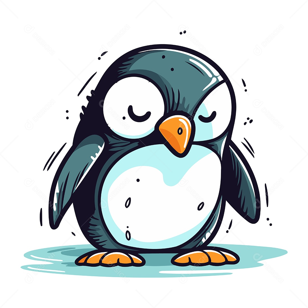 Pinguim Bonito de Desenho Animado Ilustração Vetor EPS