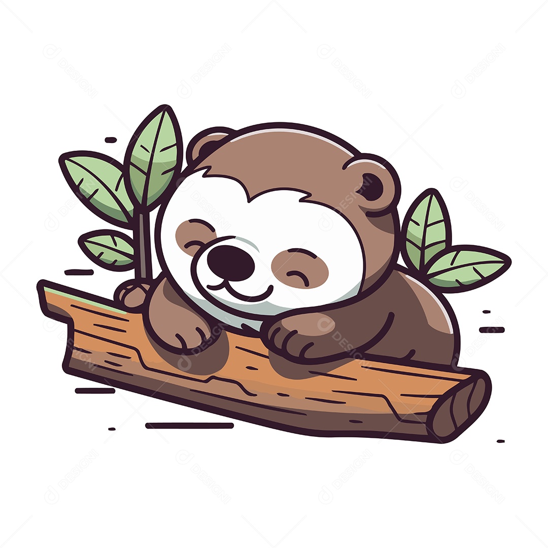 Urso Fofo de Desenho Animado em Galho de Árvore Ilustração Vetor EPS