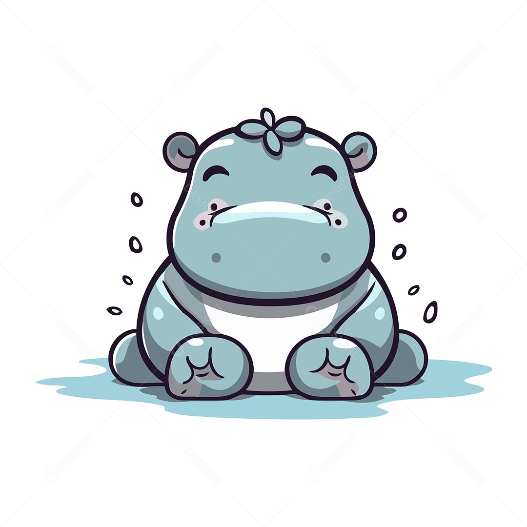 Hipopótamo Bonito de Desenho Animado Ilustração Vetor EPS