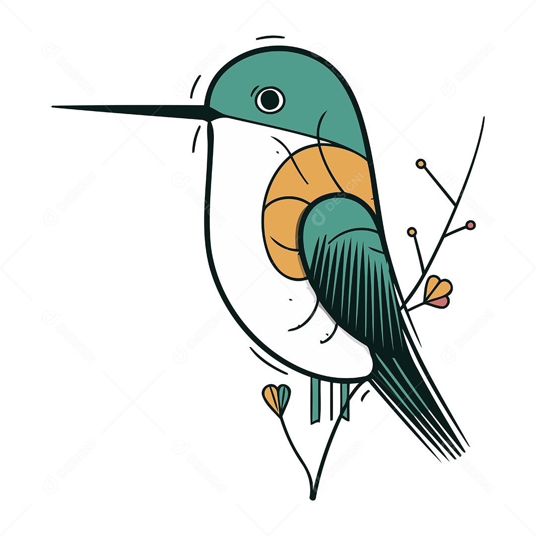 Beija Flor em um Galho de Desenho Animado Ilustração Vetor EPS