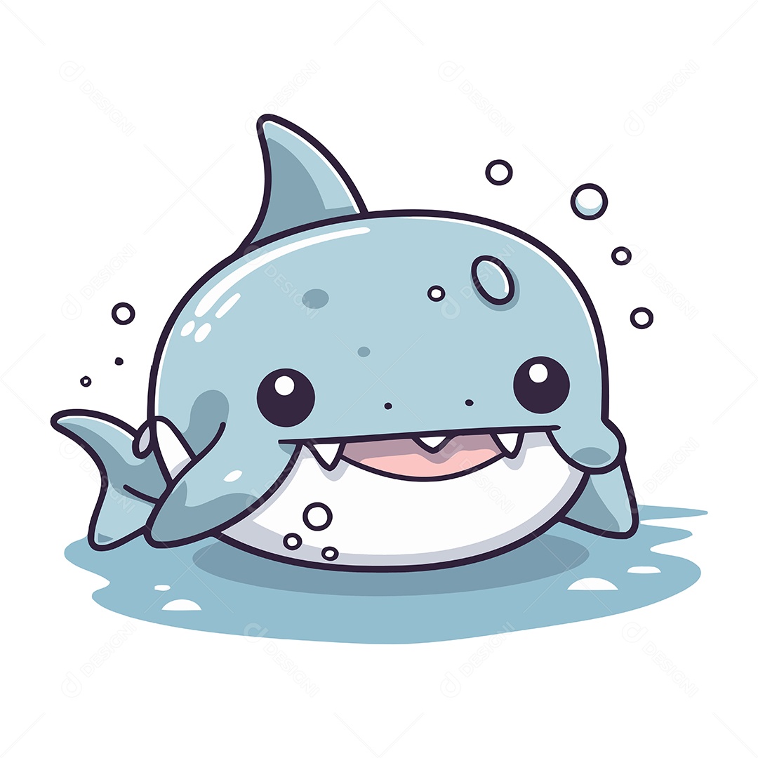 Tubarão Bonito de Desenho Animado Ilustração Vetor EPS