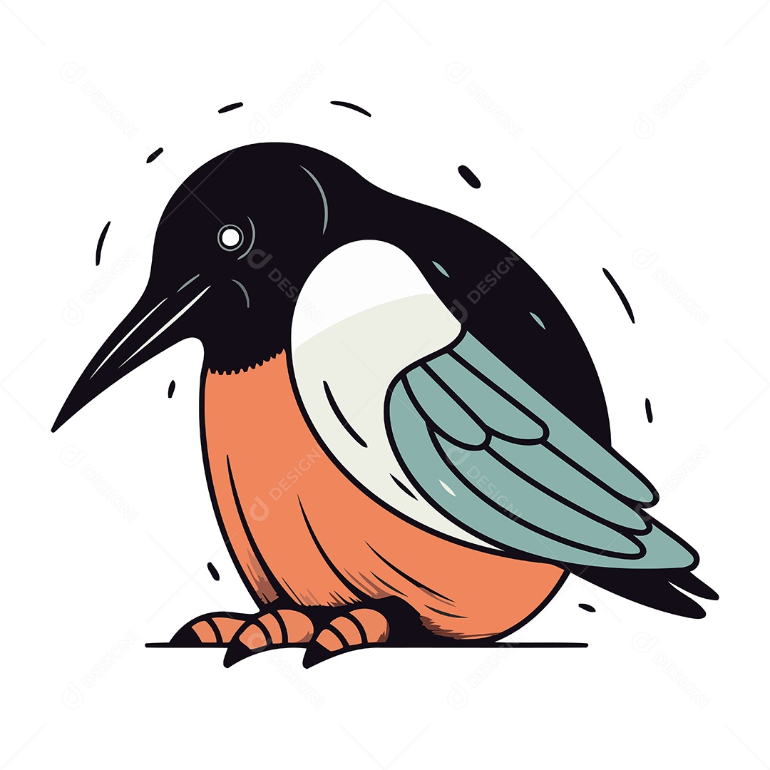 Pássaro Martim Pescador de Desenho Animado Ilustração Vetor EPS