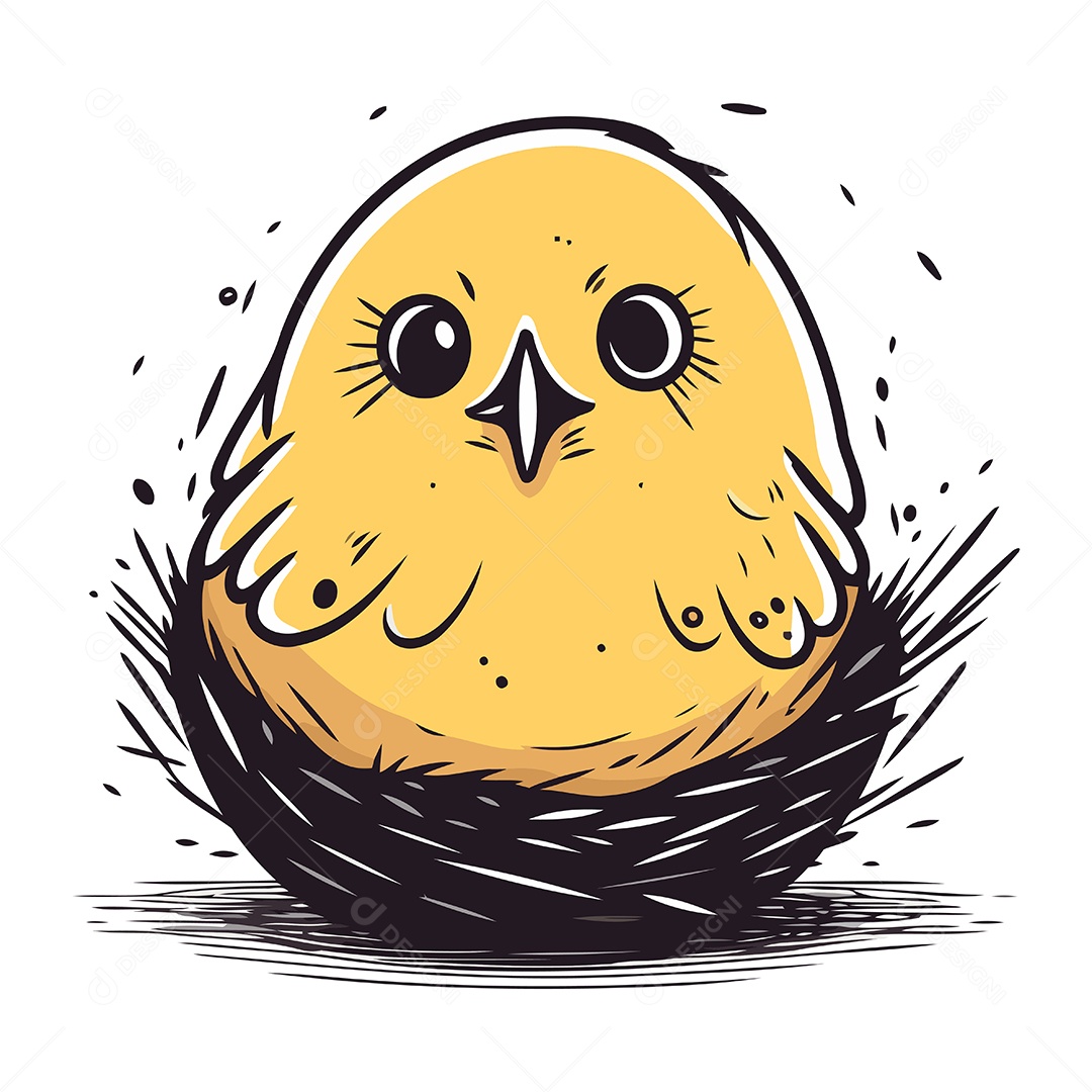 Pintinho Fofo de Desenho Animado Ilustração Vetor EPS