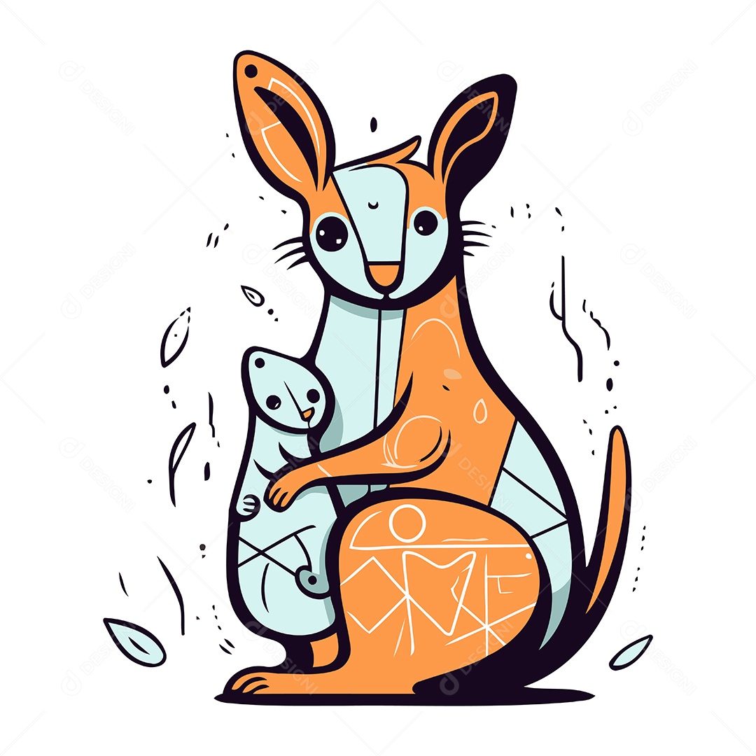 Canguru e Bebê de Desenho Animado Ilustração Vetor EPS