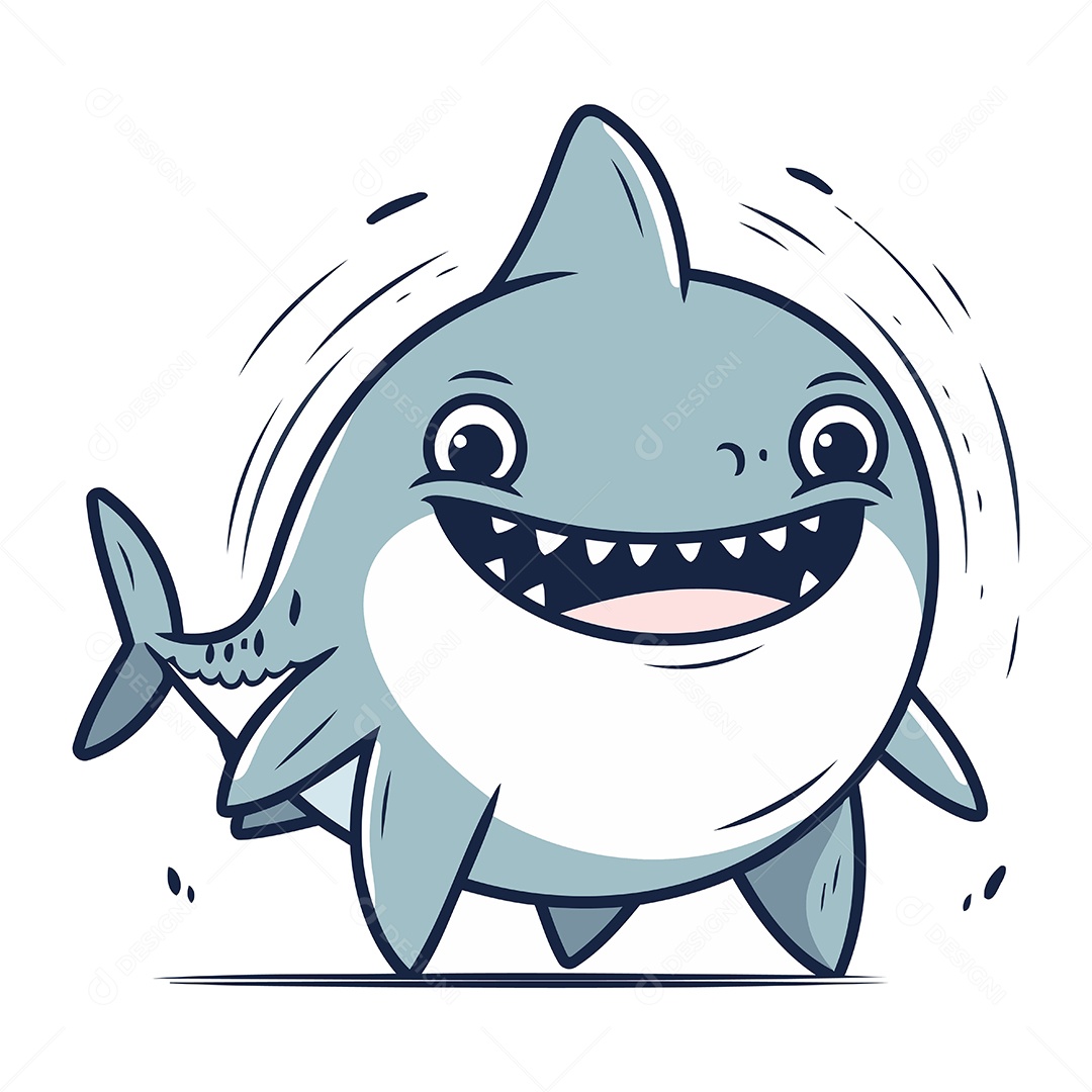 Tubarão Bonito de Desenho Animado Ilustração Vetor EPS