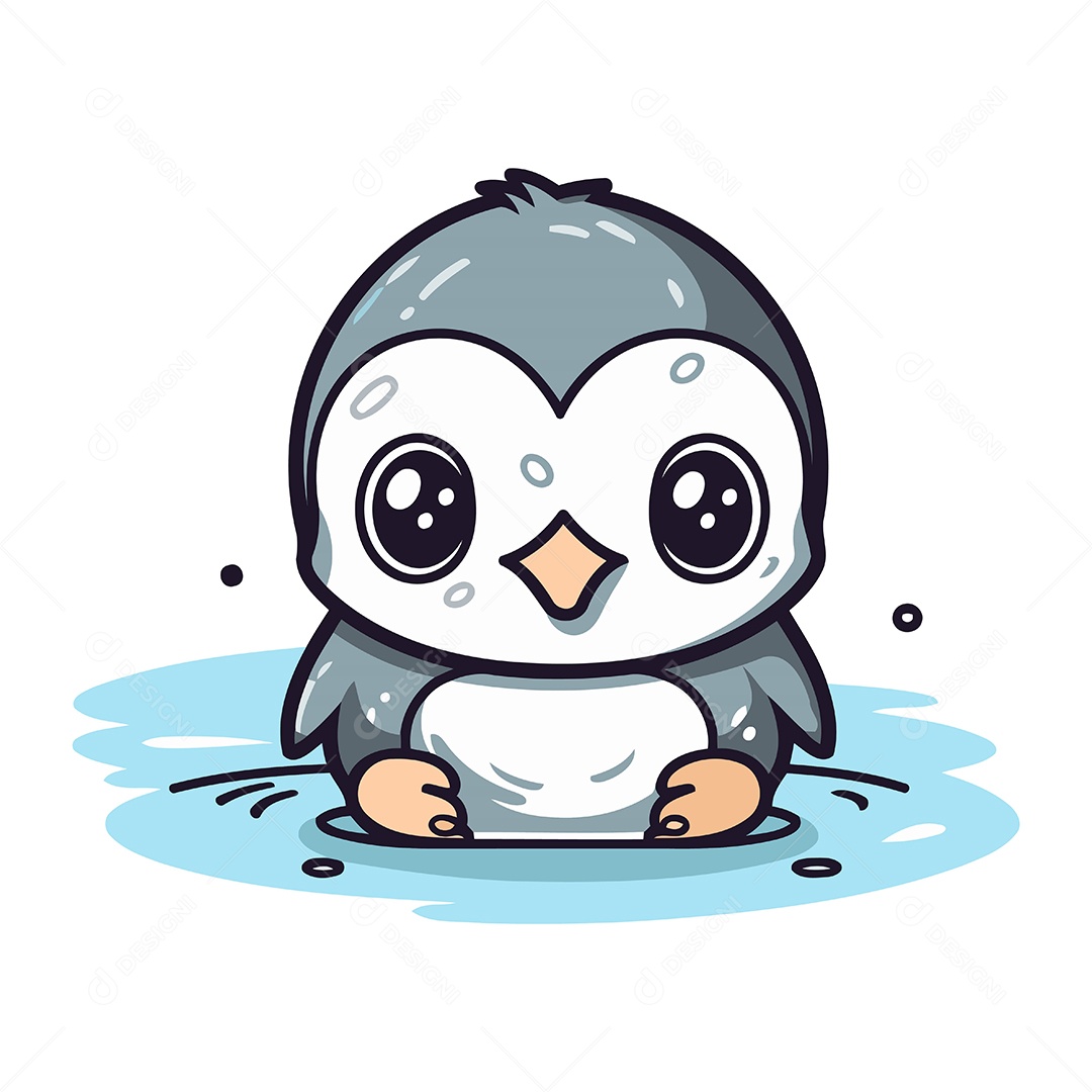 Pinguim Bonito de Desenho Animado Ilustração Vetor EPS