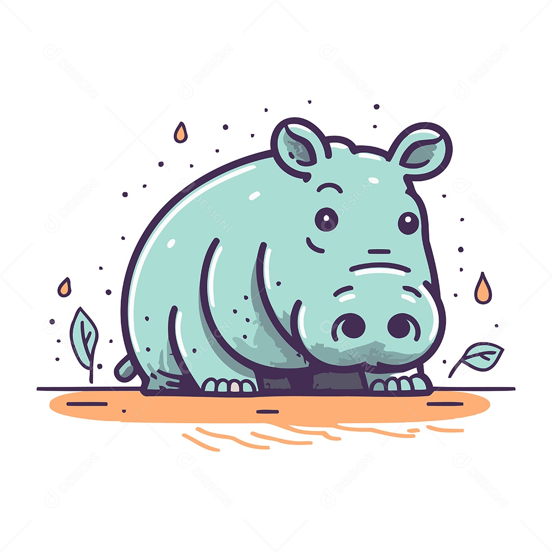 Hipopótamo Fofo de Desenho Animado Ilustração Vetor EPS