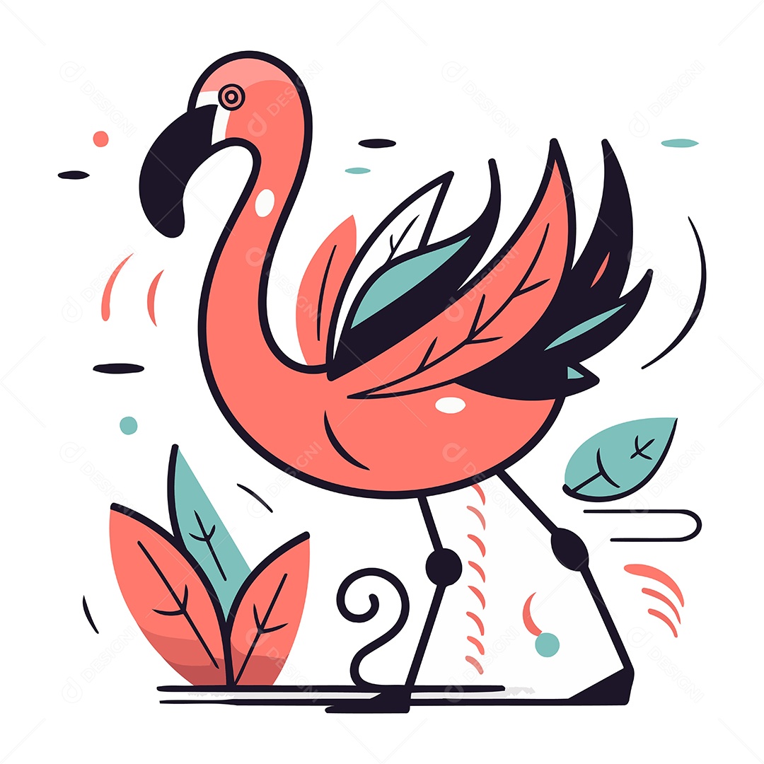 Flamingo de Desenho Animado Ilustração Vetor EPS