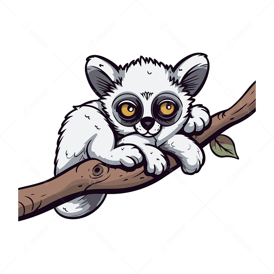 Lêmure Fofo em um Galho de Árvore Ilustração Vetor EPS