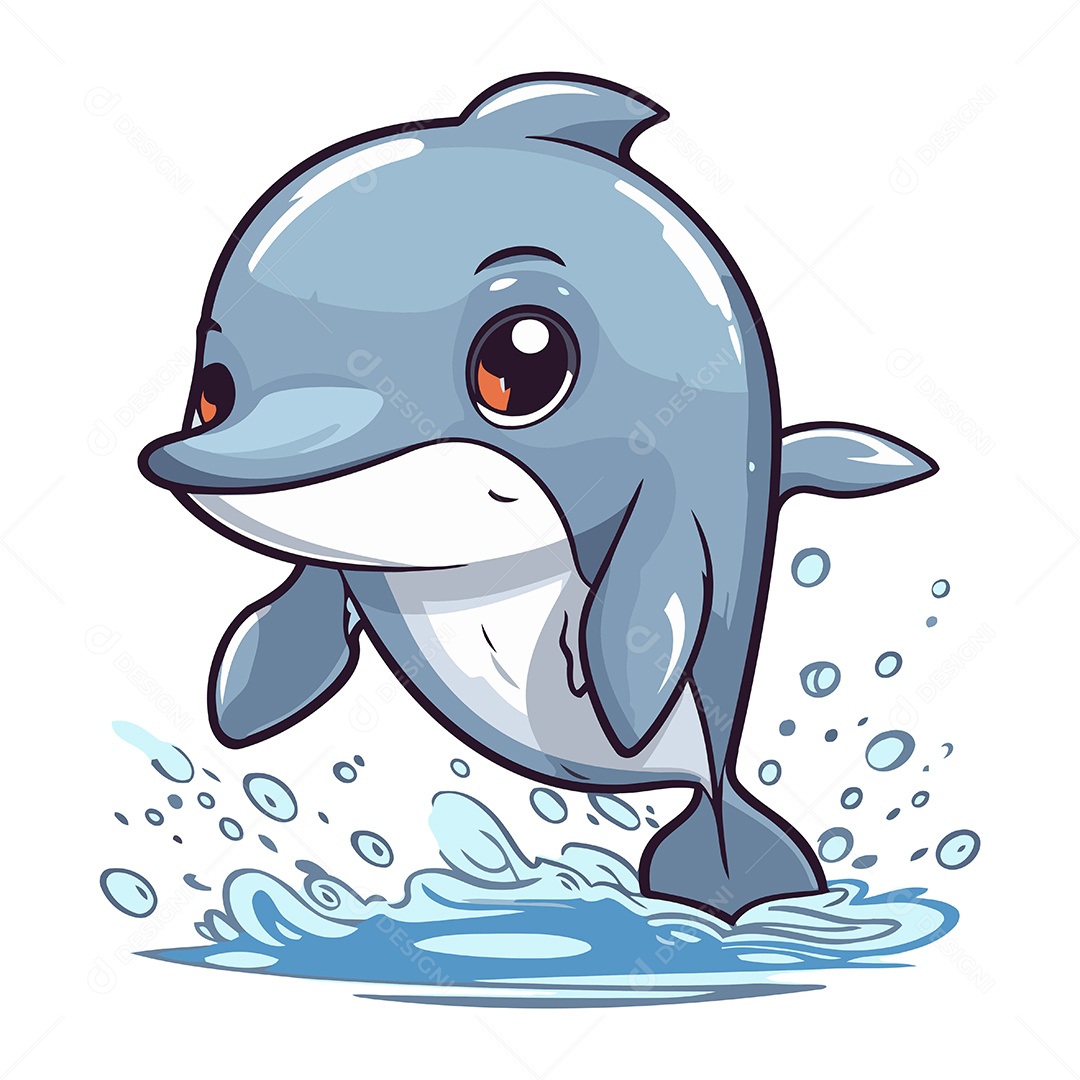 Golfinho Bonitinho de Desenho Animado Ilustração Vetor EPS