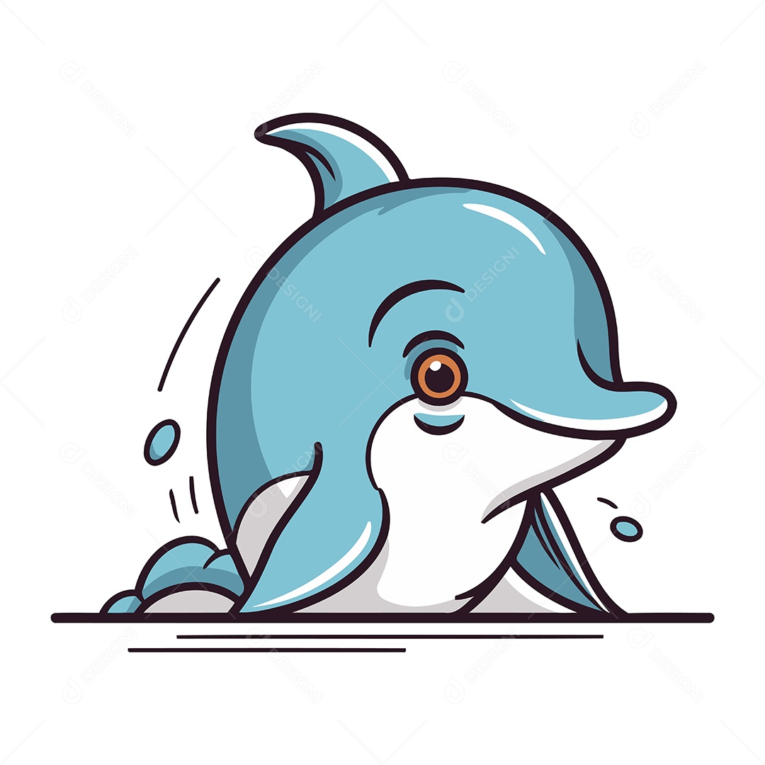Golfinho Bonito de Desenho Animado Ilustração Vetor EPS