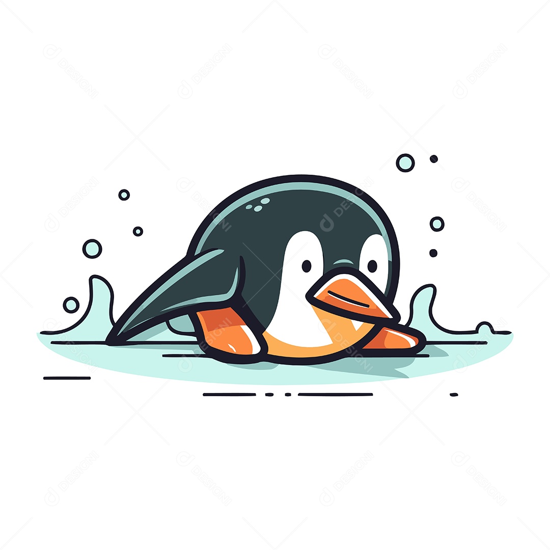 Pinguim Fofo de Desenho Animado Ilustração Vetor EPS