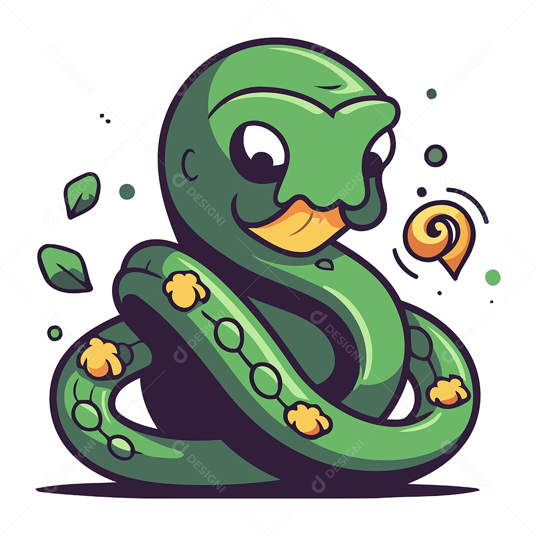 Cobra Verde de Desenho Animado Fofa Ilustração Vetor EPS