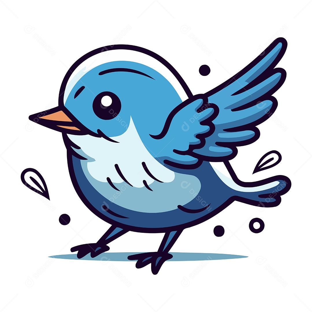 Pássaro Azul Bonito de Desenho Animado Ilustração Vetor EPS