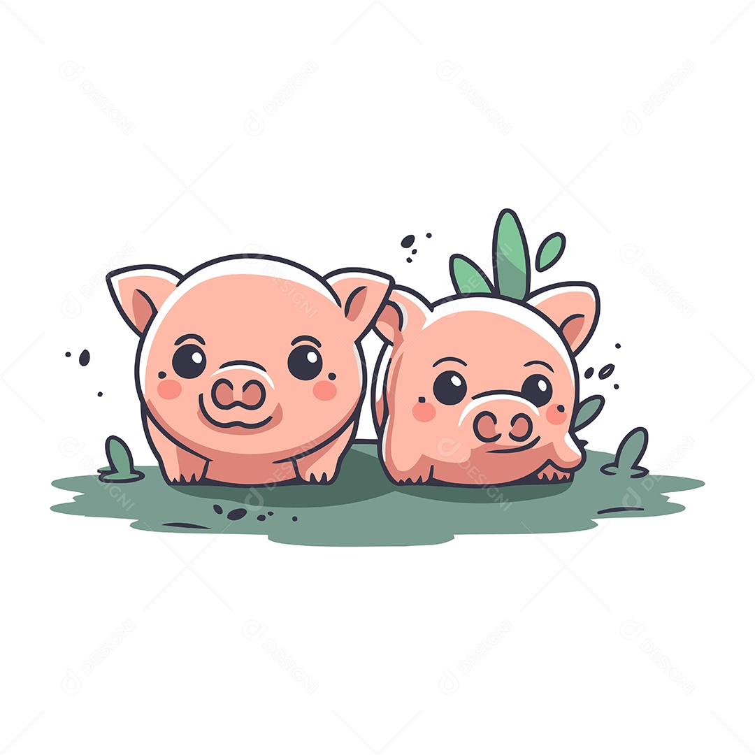 Porcos Fofo de Desenho Animado Ilustração Vetor EPS