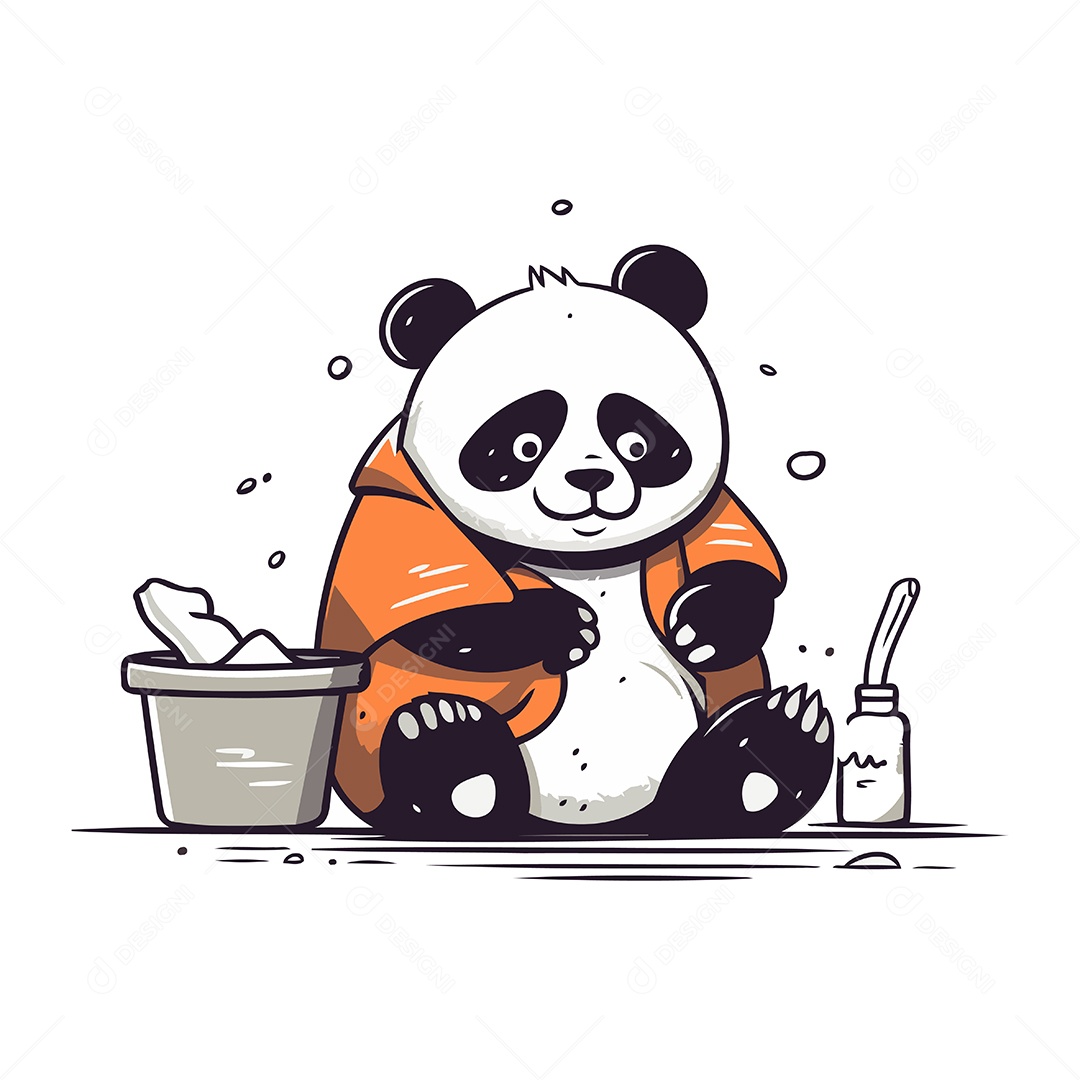 Panda em Camisa Laranja de Desenho Animado Ilustração Vetor EPS