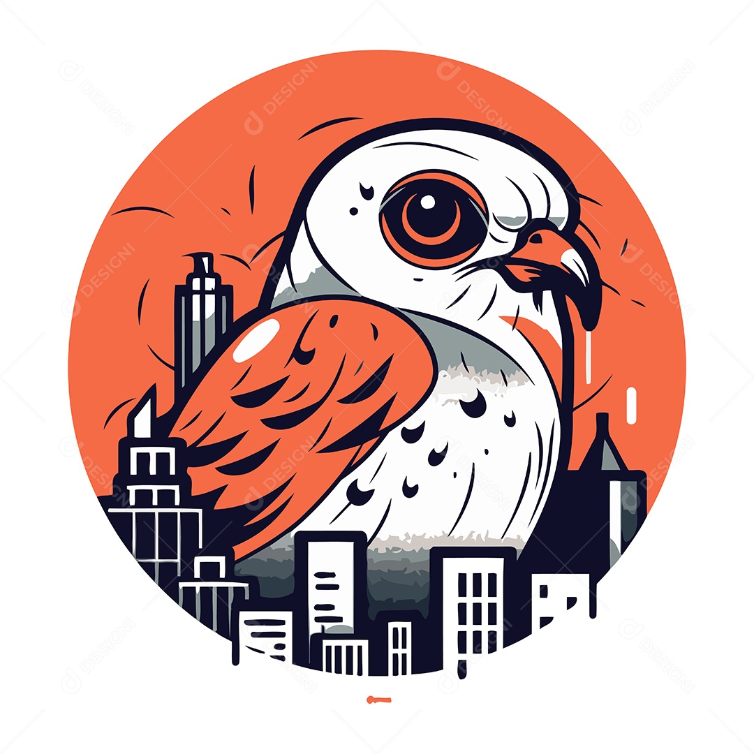 Coruja Fofa na Cidade de Desenho Animado Ilustração Vetor EPS