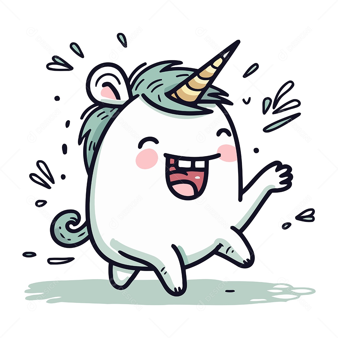 Unicórnio Engraçado de Desenho Animado Ilustração Vetor EPS