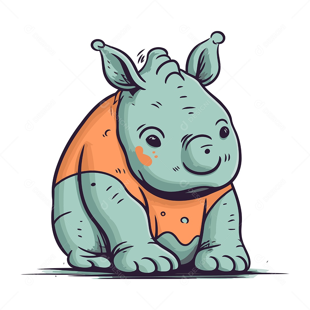 Rinoceronte de Desenho Animado Fofo Ilustração Vetor EPS