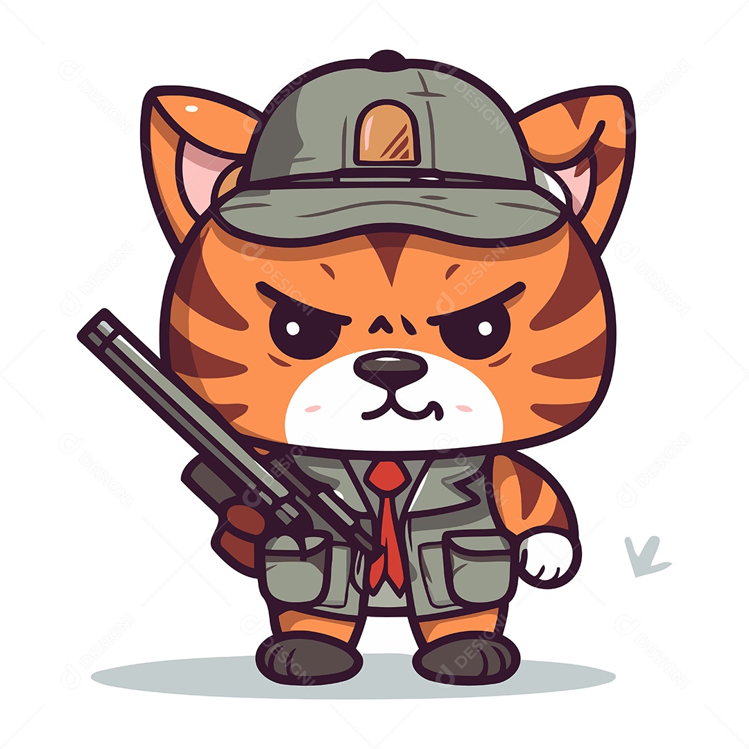 Tigre Fofo em um Uniforme Militar de Desenho Animado Ilustração Vetor EPS