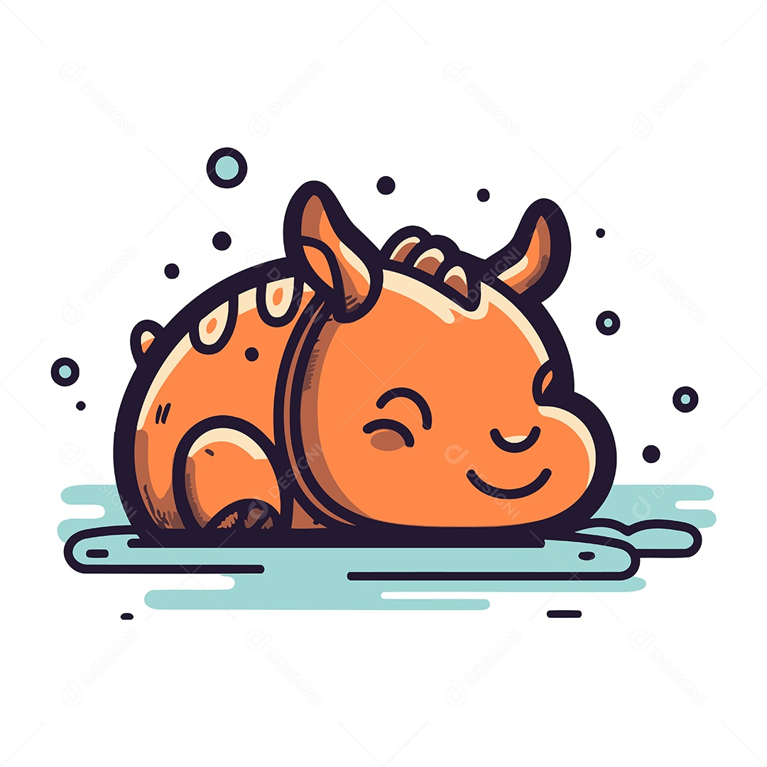 Rinoceronte Fofo Dormindo no Chão de Desenho Animado Ilustração Vetor EPS