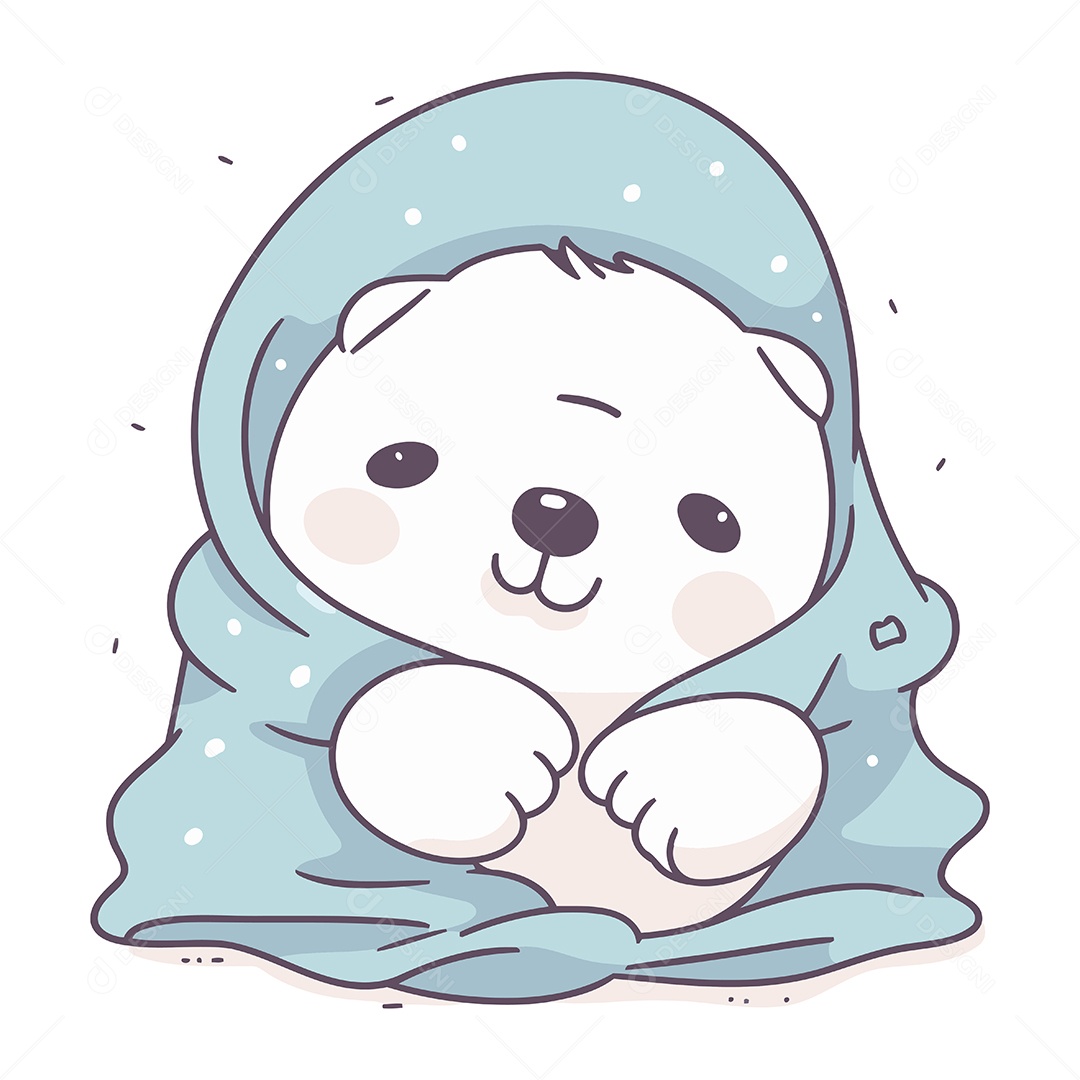 Ursinho Polar Bonitinho em um Cobertor Azul de Desenho Animado Ilustração Vetor EPS