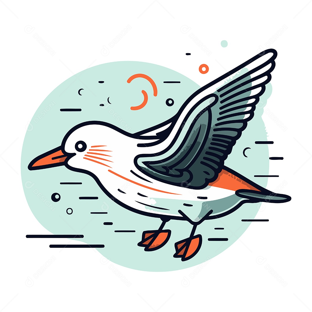 Gaivota Voando de Desenho Animado Ilustração Vetor EPS
