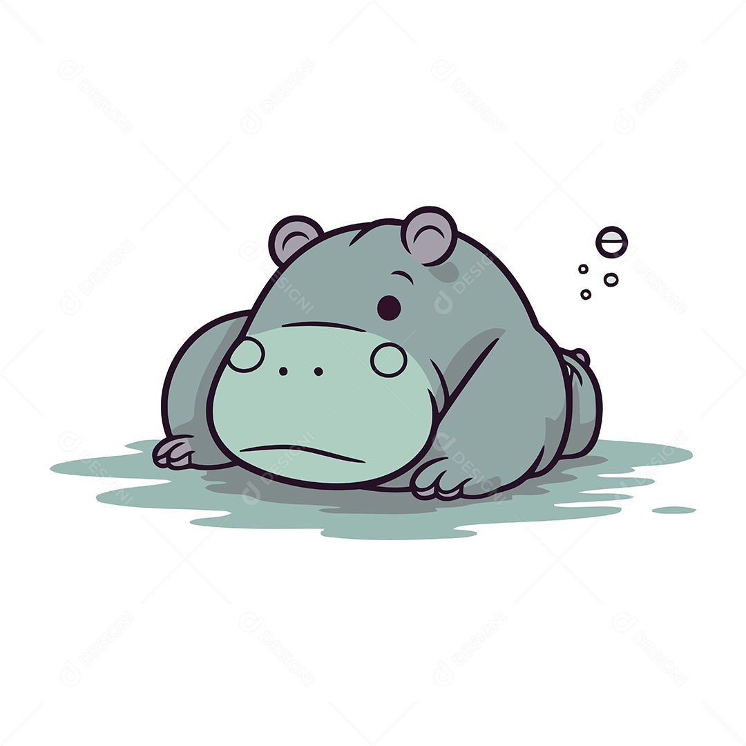 Hipopótamo Fofo de Desenho Animado Ilustração Vetor EPS