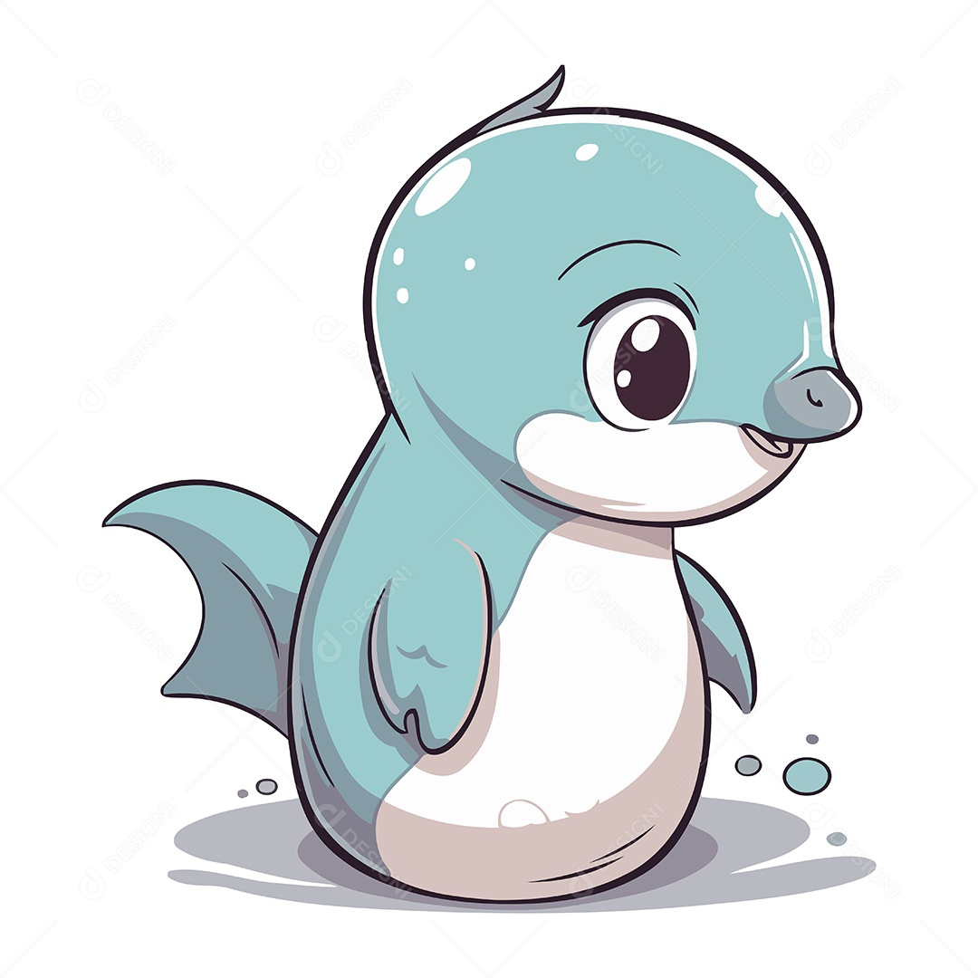 Baleia Azul Fofa de Desenho Animado Ilustração Vetor EPS