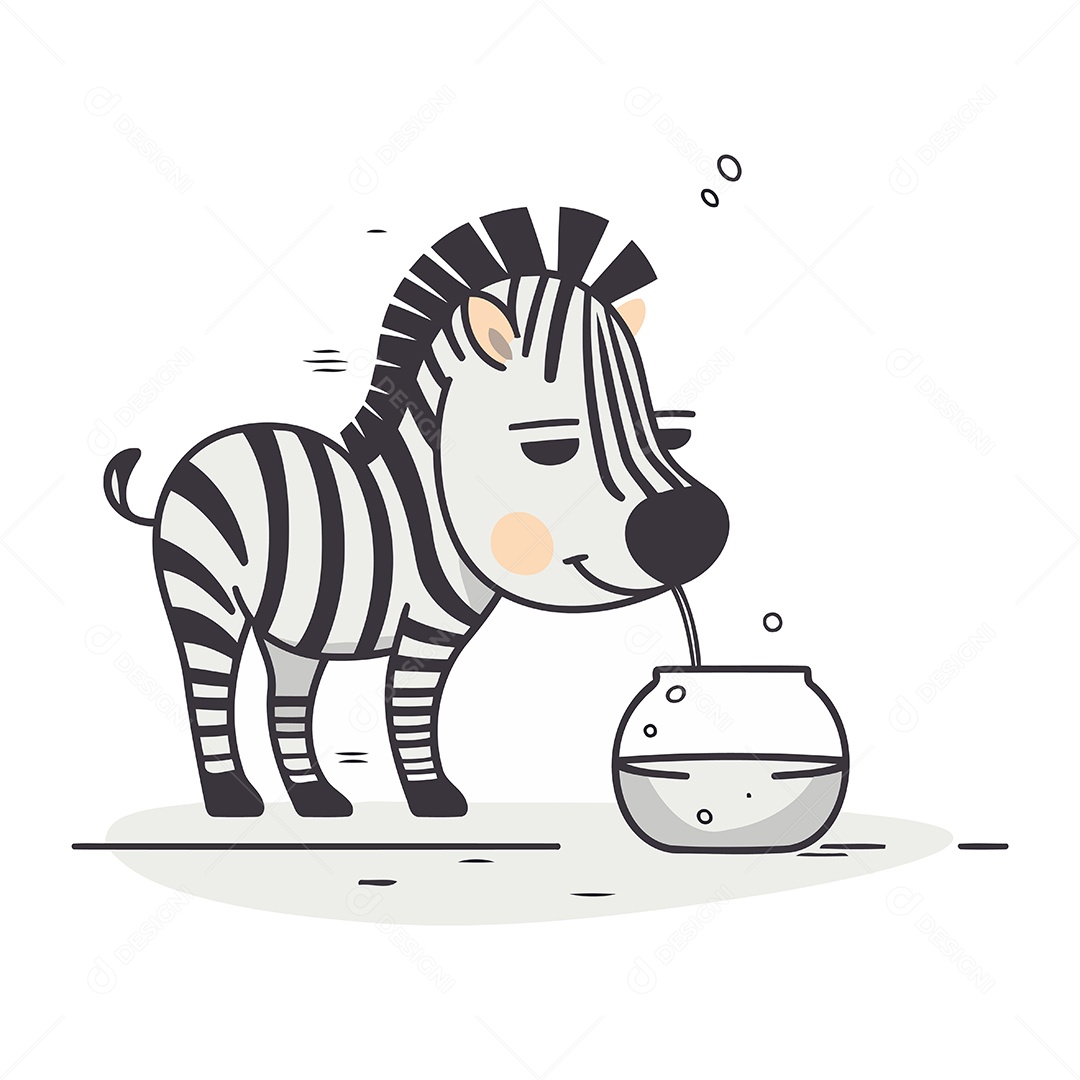 Zebra Bebendo Água de uma Tigela Desenho Animado Ilustração Vetor EPS