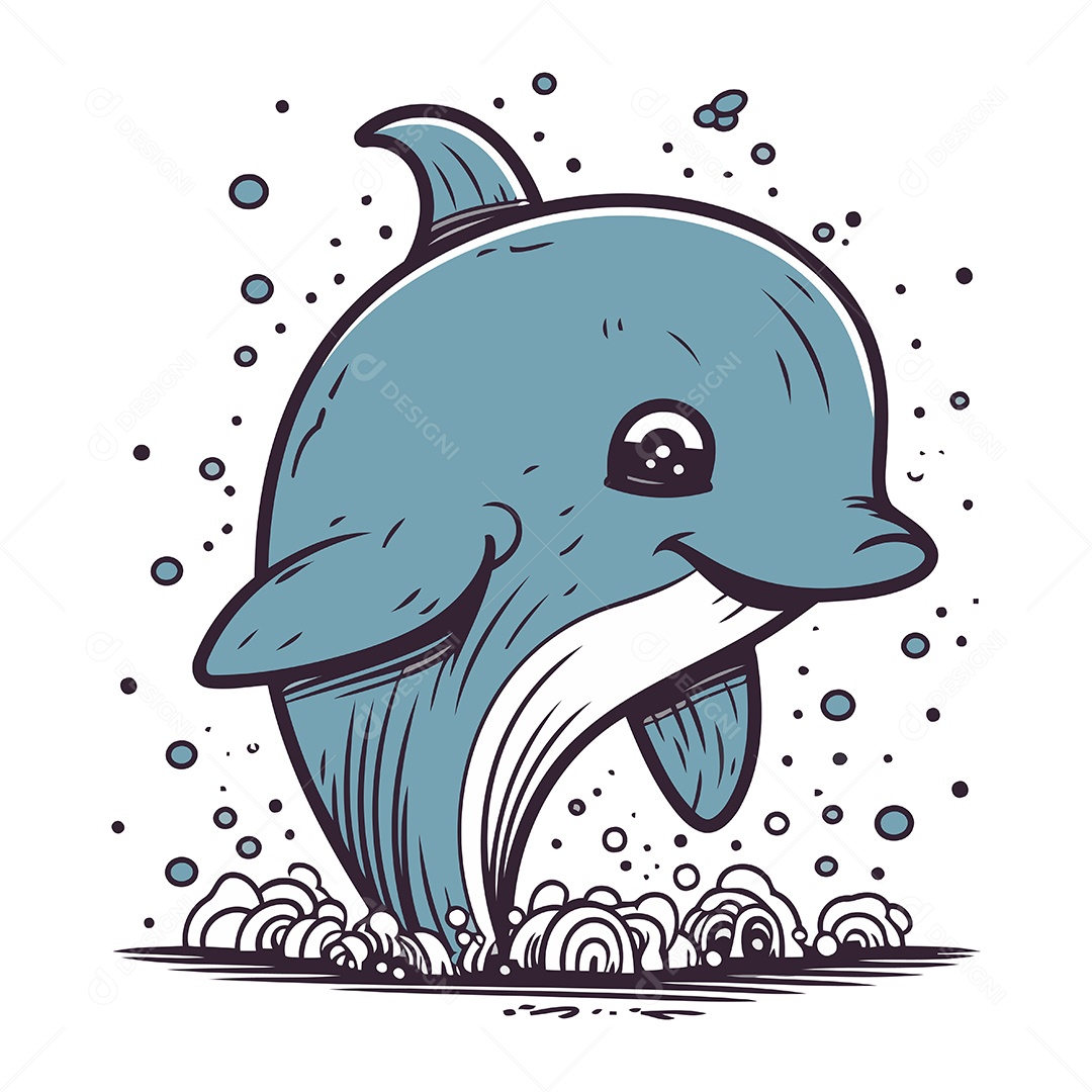 Golfinho de Desenho Animado Ilustração Vetor EPS