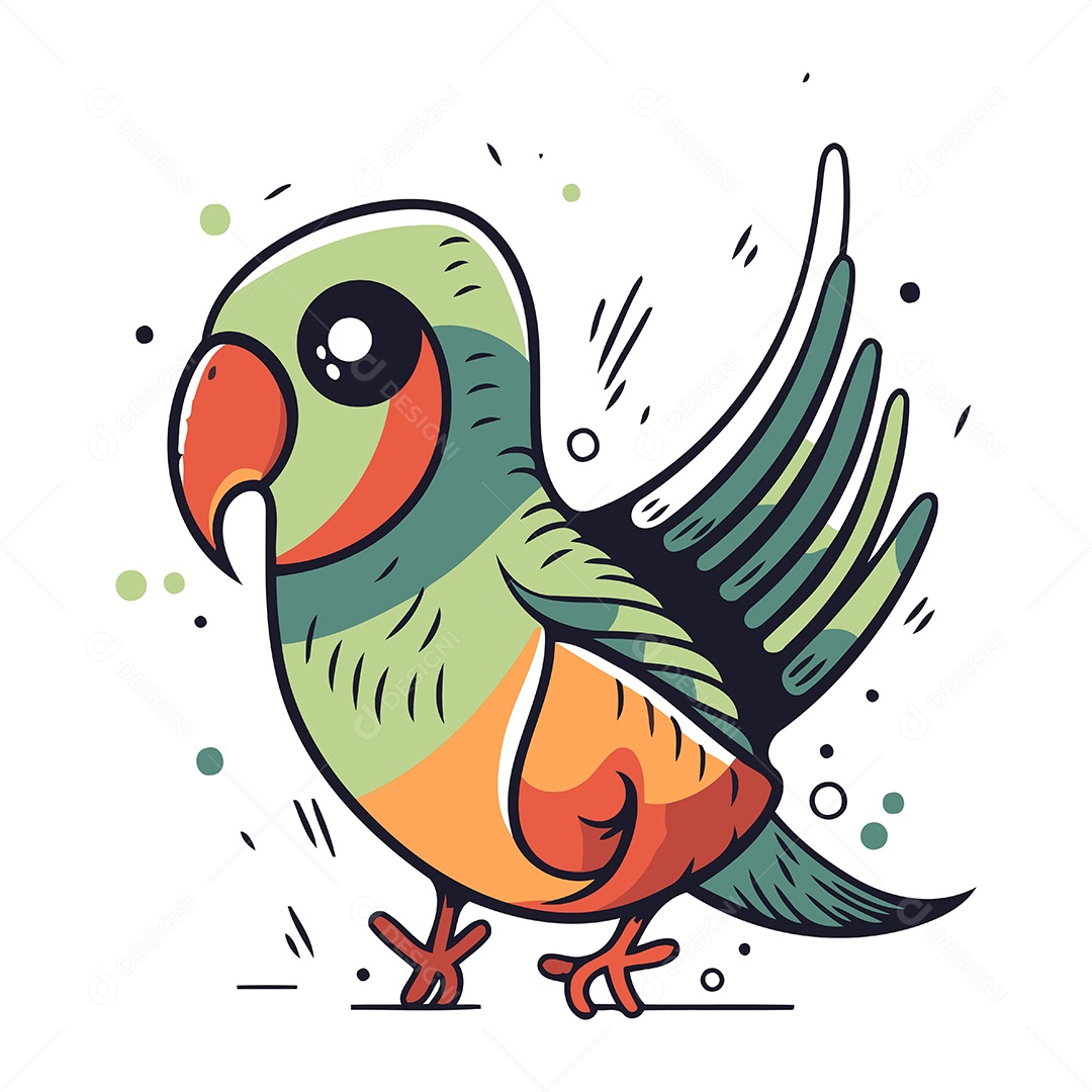 Papagaio Fofo de Desenho Animado Ilustração Vetor EPS