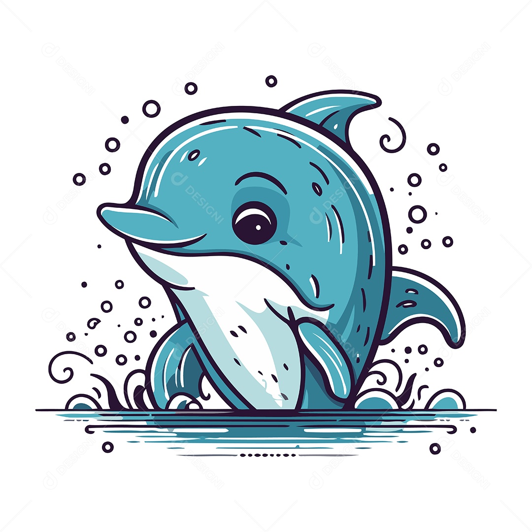 Golfinho Bonito de Desenho Animado Ilustração Vetor EPS