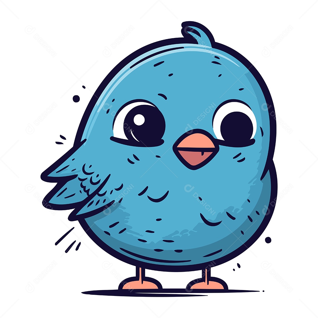 Pássaro Azul Fofo de Desenho Animado Ilustração Vetor EPS