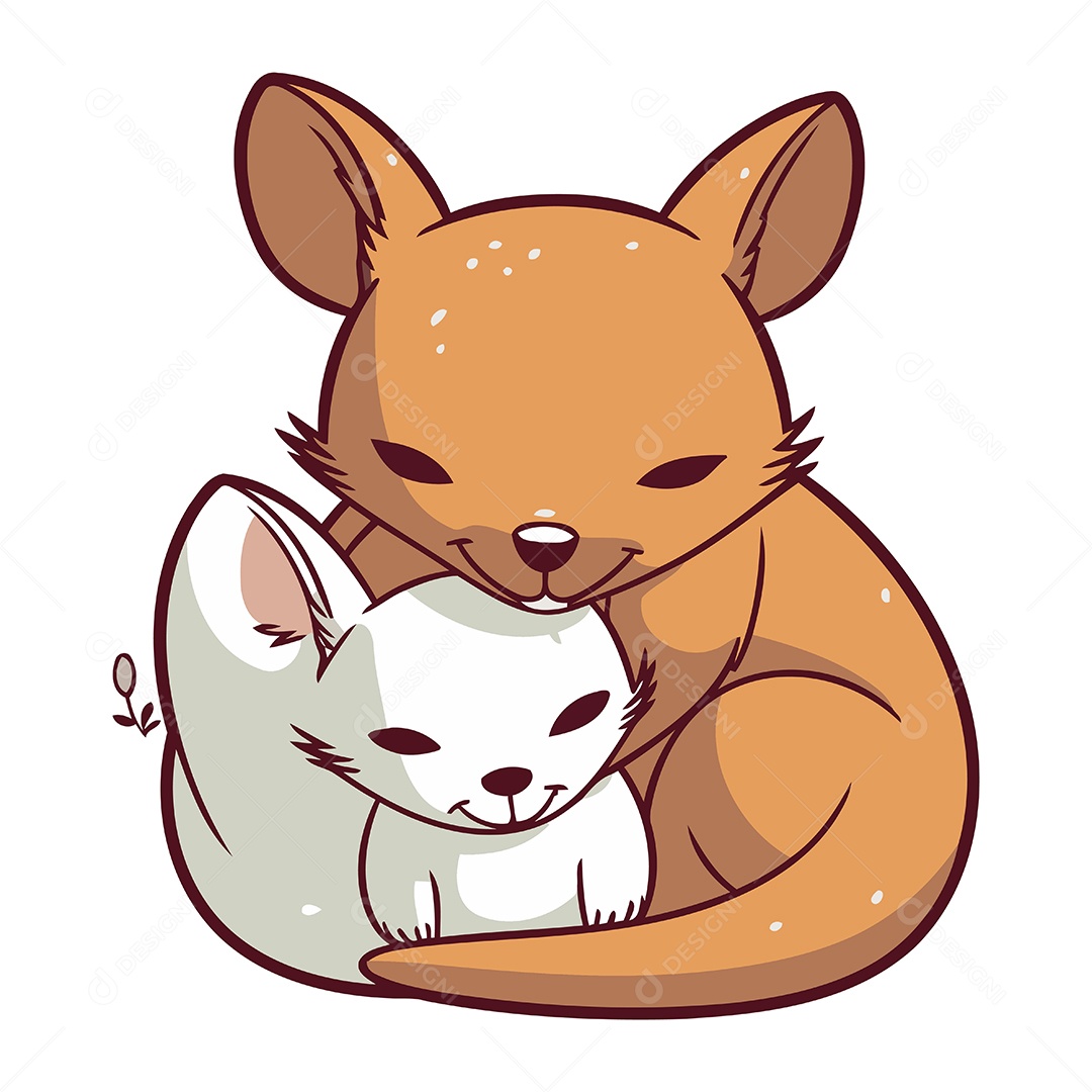 Canguru e Gato Fofos de Desenho Animado Ilustração Vetor EPS