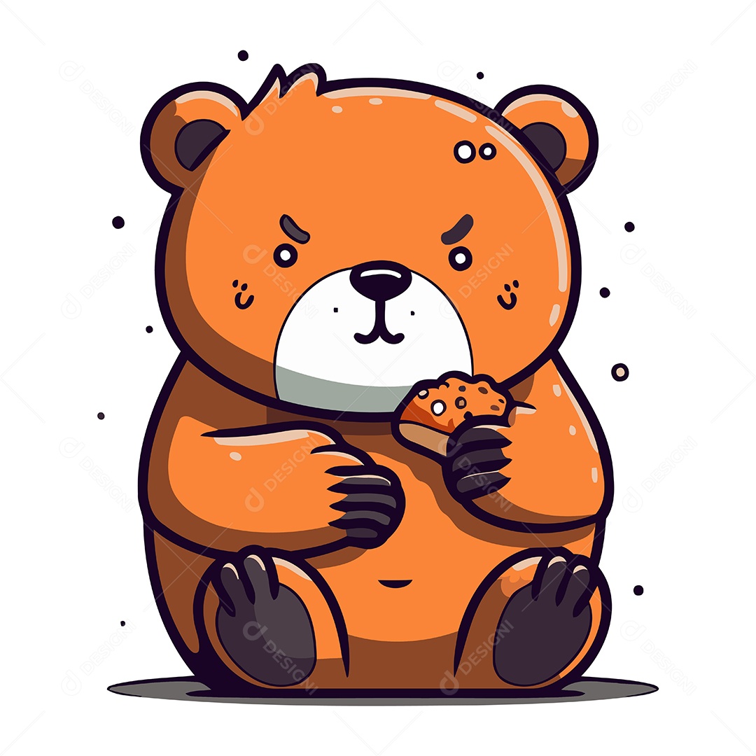 Urso de Desenho Animado com Biscoito Ilustração Vetor EPS