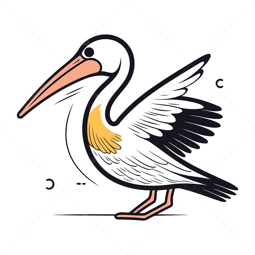Pelicano de Desenho Animado Ilustração Vetor EPS