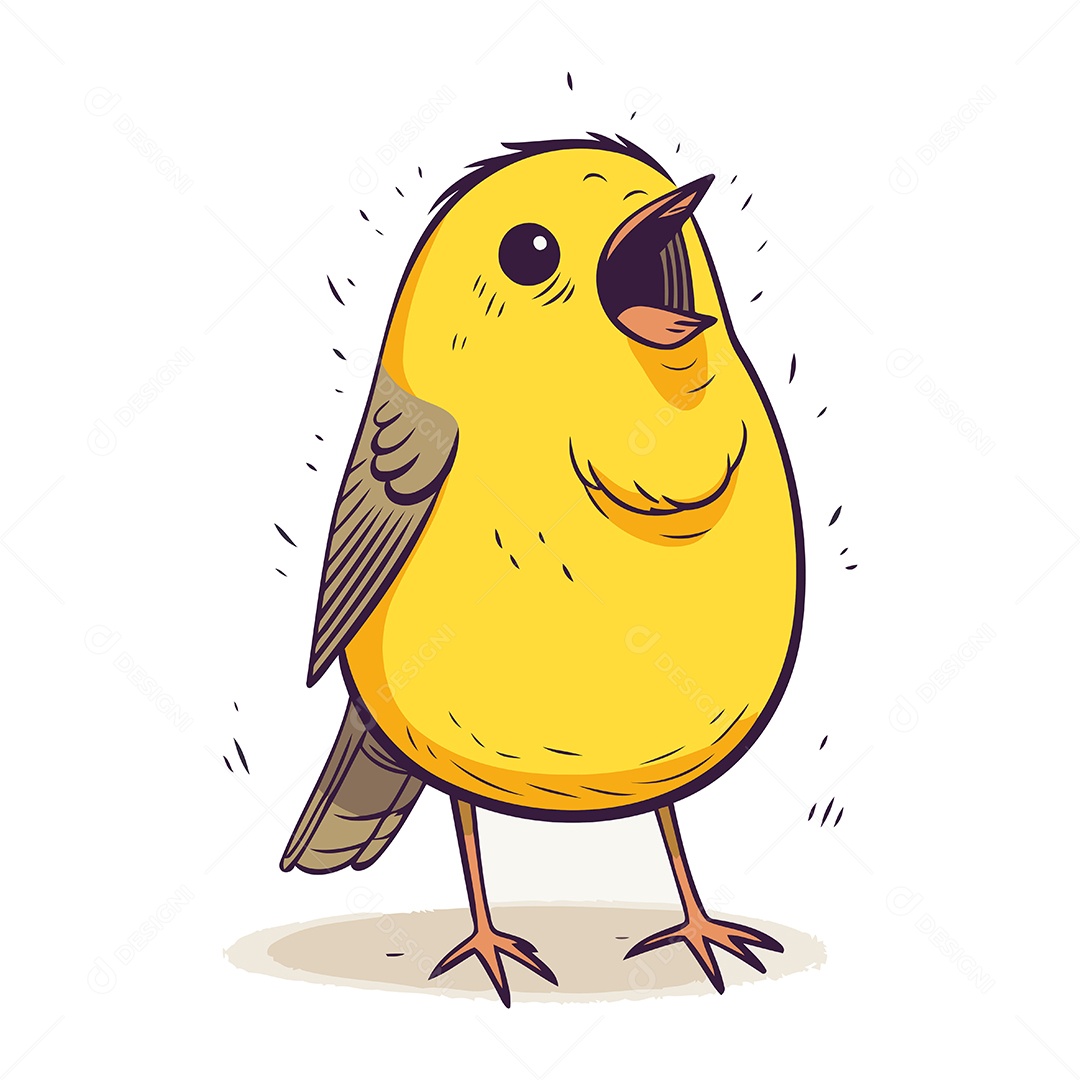 Passarinho Amarelo de Desenho Animado Ilustração Vetor EPS