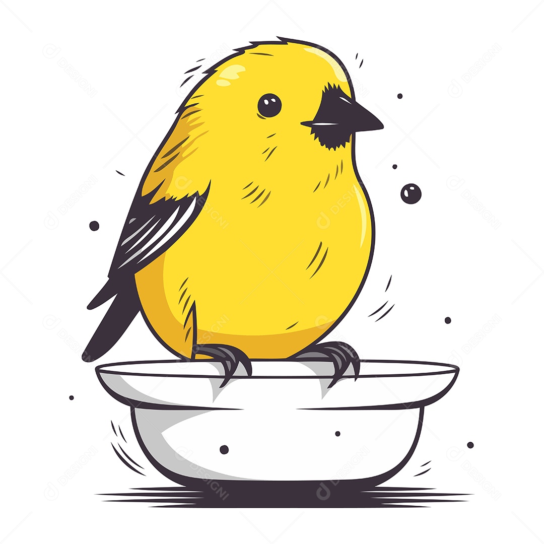 Lindo Passarinho Amarelo de Desenho Animado Ilustração Vetor EPS