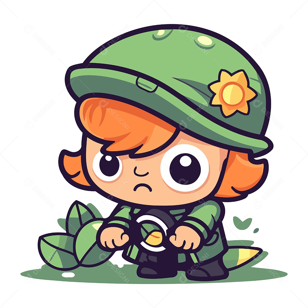 Menina Bonitinha com Binóculo de Desenho Animado Ilustração Vetor EPS