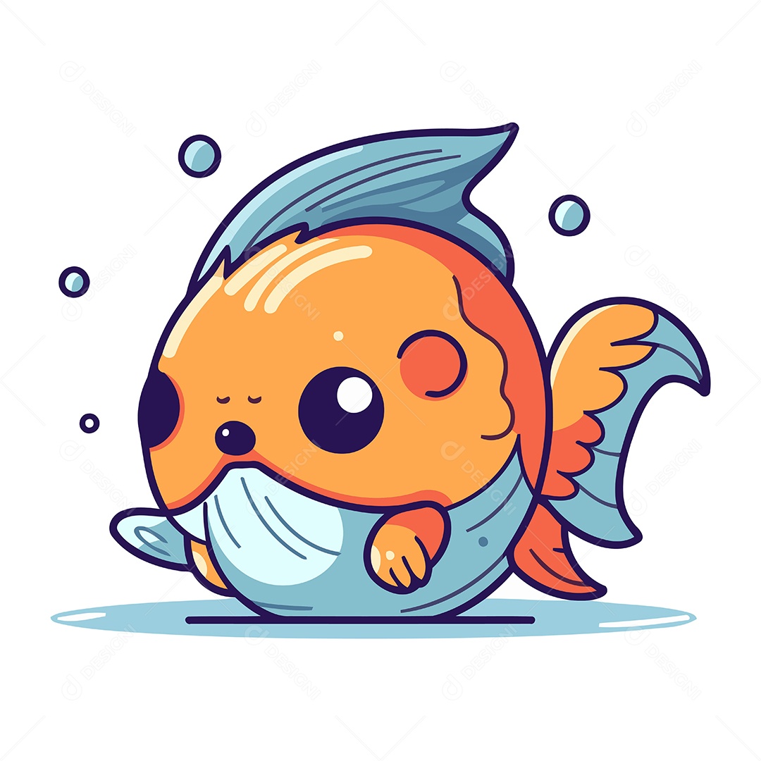 Peixe Dourado de Desenho Animado Ilustração Vetor EPS