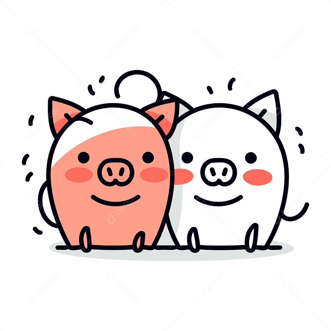 Casal de Porquinhos Fofos Desenho Animado Ilustração Vetor EPS