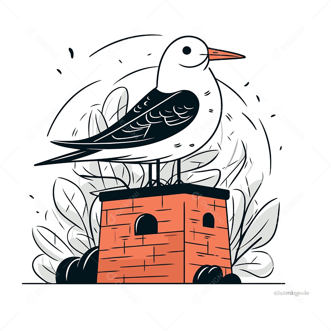 Gaivota na Chaminé de Desenho Animado Ilustração Vetor EPS