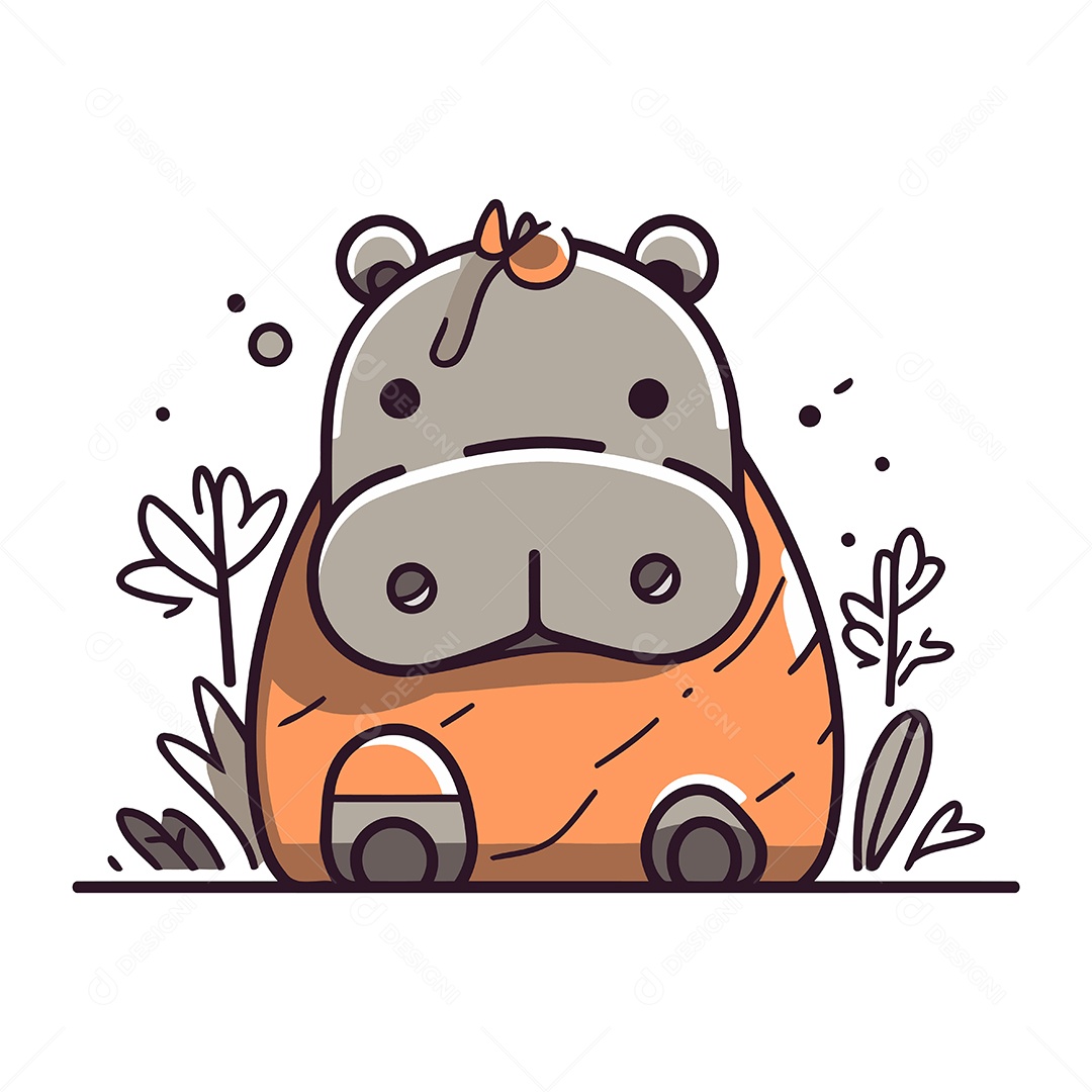 Hipopótamo Fofo de Desenho Animado Ilustração Vetor EPS