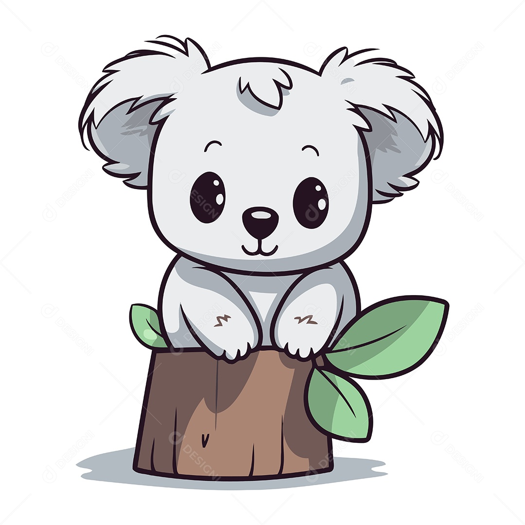 Coala Fofo Sentado em um Toco Desenho Animado Ilustração Vetor EPS